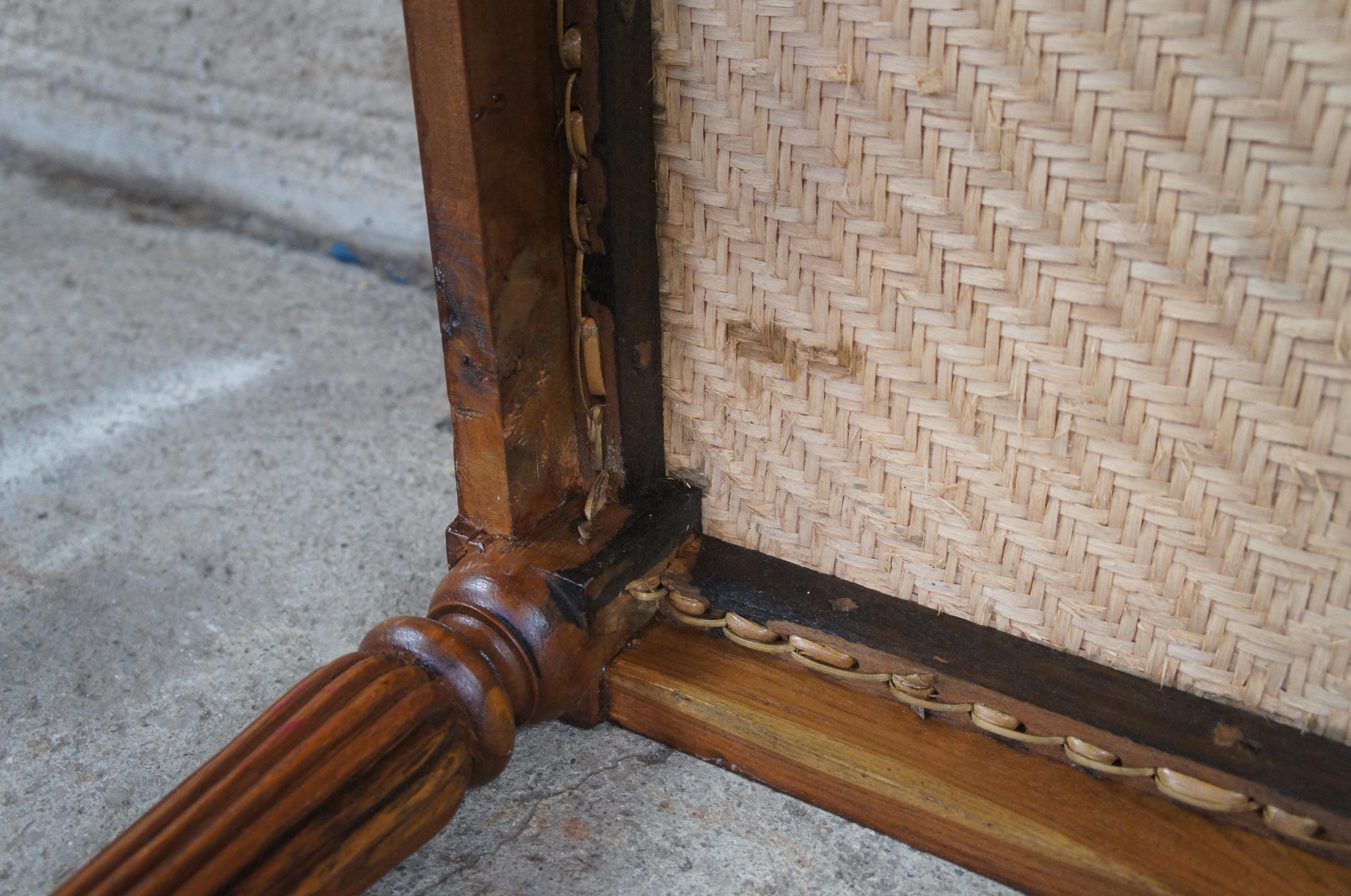 Vintage British Colonial Teak & Woven Rattan Plantation Coffee Table Bench Seat 7