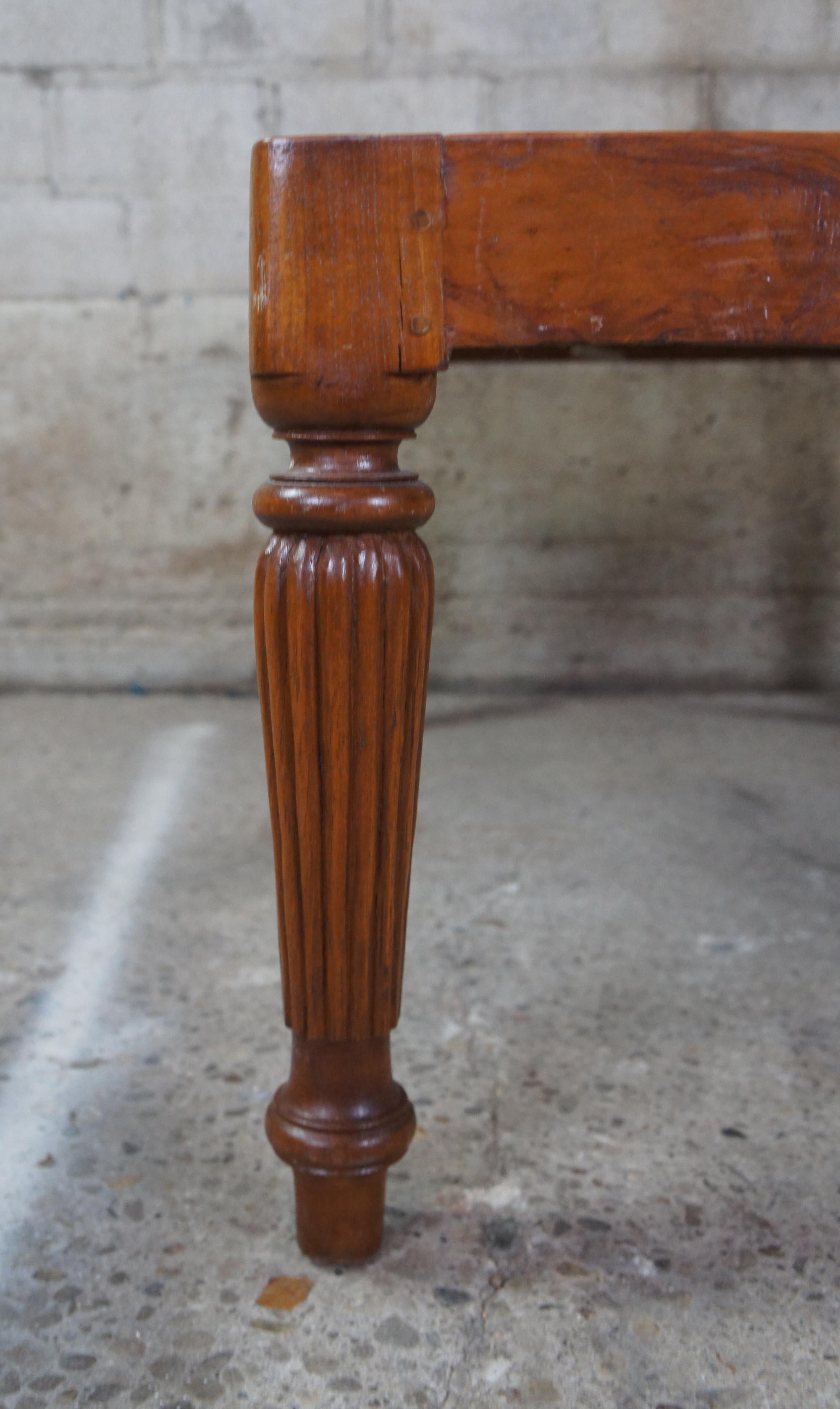 20th Century Vintage British Colonial Teak & Woven Rattan Plantation Coffee Table Bench Seat