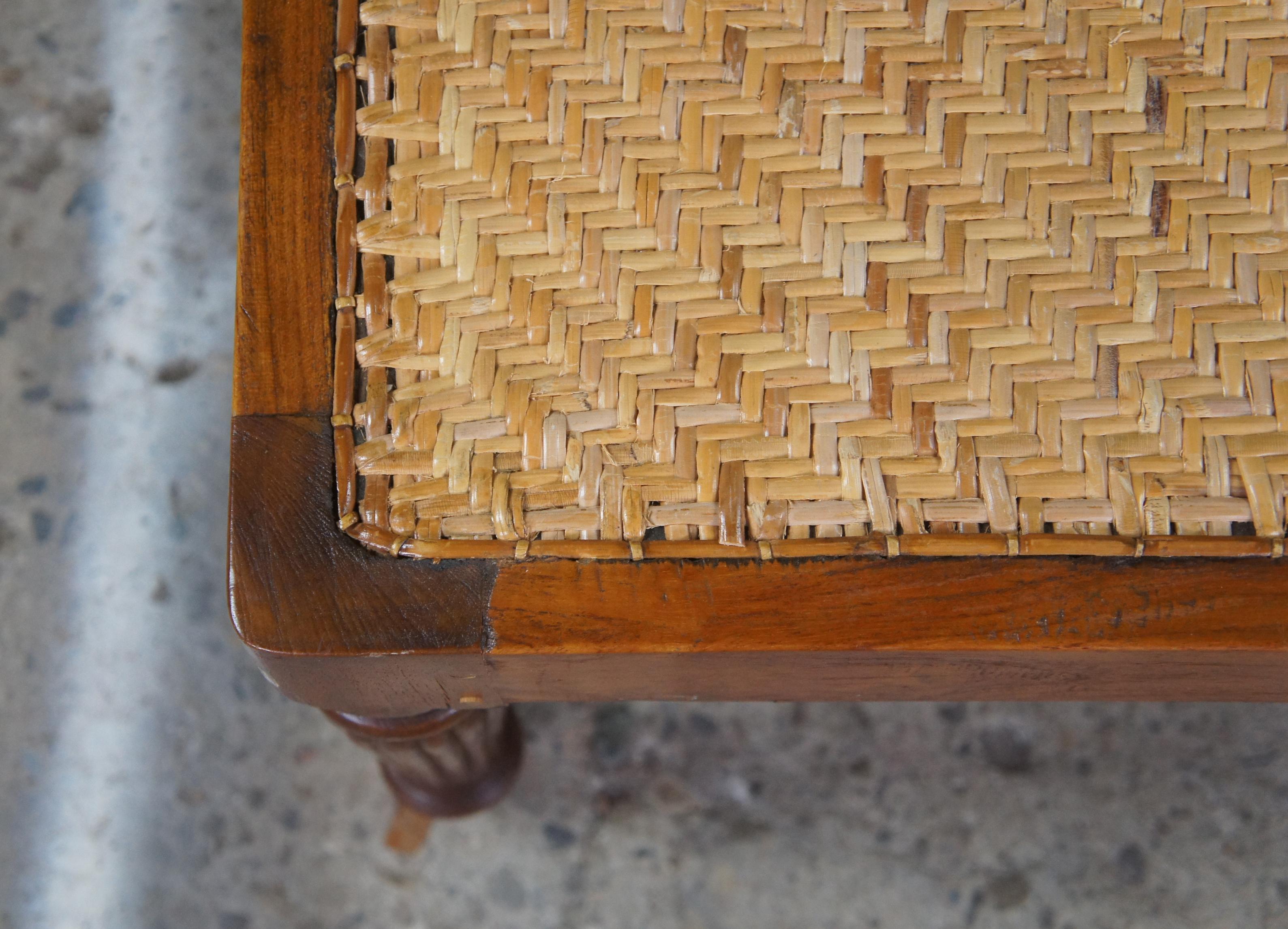 Vintage British Colonial Teak & Woven Rattan Plantation Coffee Table Bench Seat 1