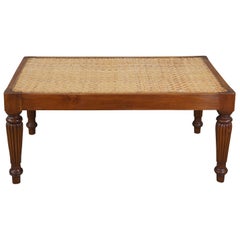 Vintage British Colonial Teak & Woven Rattan Plantation Coffee Table Bench Seat