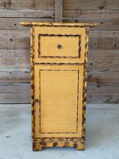 Vintage British Colonial Tortoise Rattan Cabinet With Drawer
