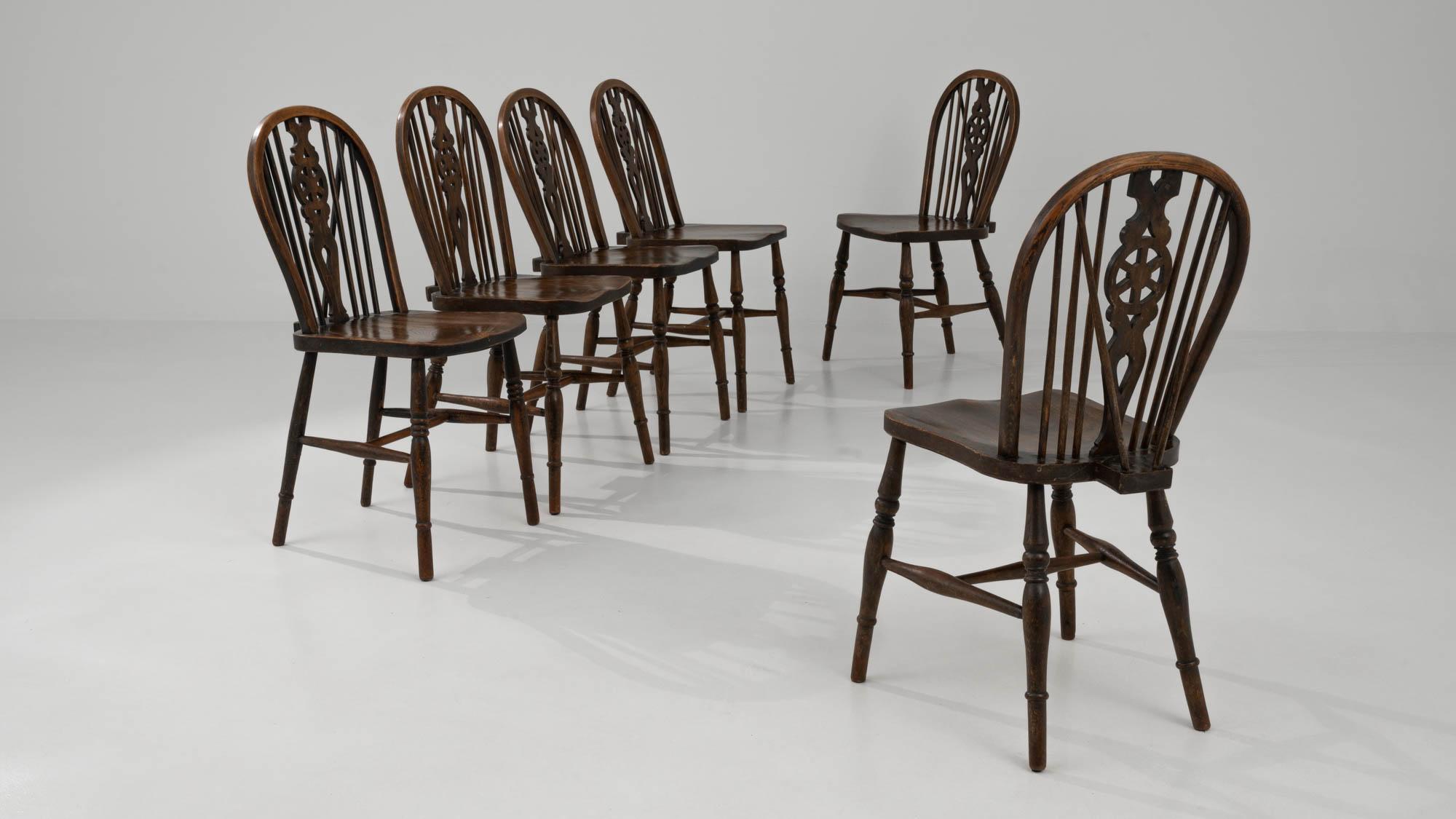 Wood Vintage British Country Dining Chairs, Set of Six