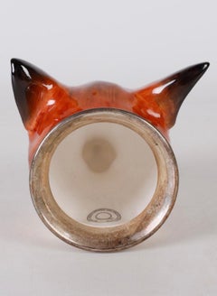 Vintage British Fox Head Stirrup Cup with Silver Plated Collar England