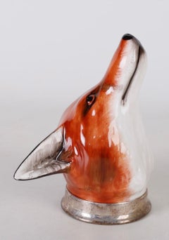 Vintage British Fox Head Stirrup Cup with Silver Plated Collar England