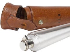 British Riding Flask with Vintage Leather Case, 1900-1930