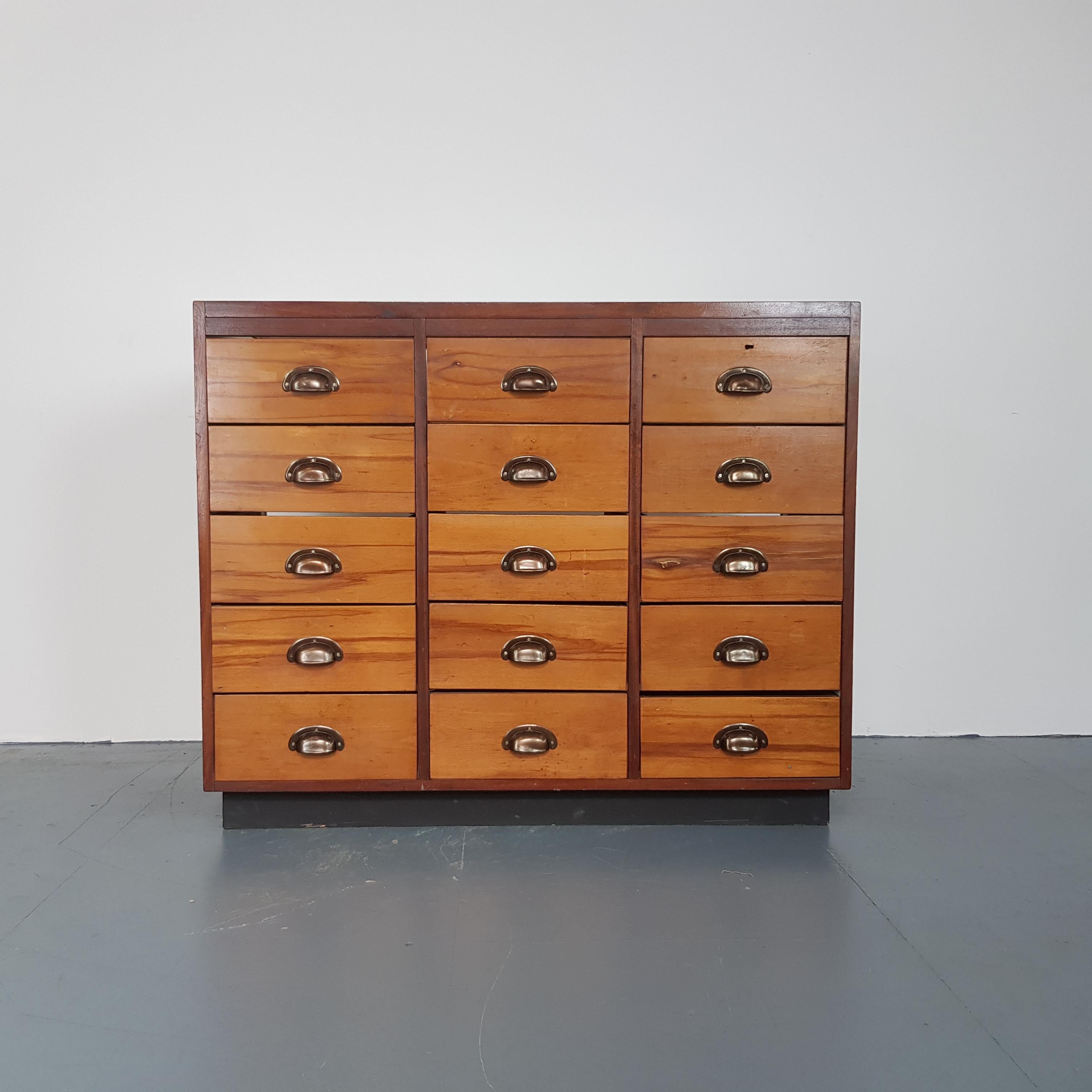 English Vintage British Haberdashery Shop Counter in Teak and Mahogany