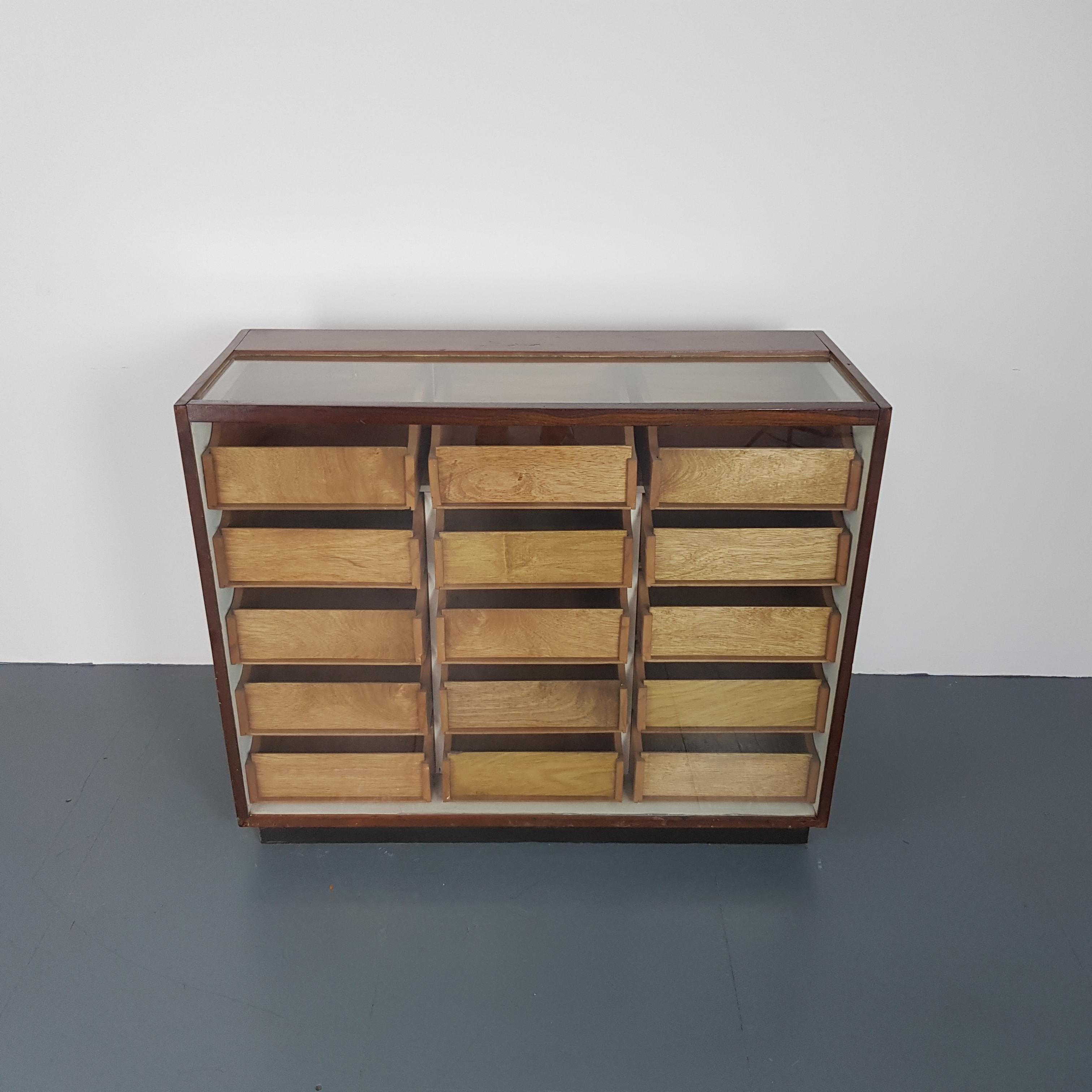 Vintage British Haberdashery Shop Counter in Teak and Mahogany 1