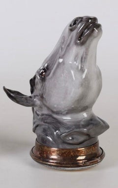 Vintage British Horse Head Stirrup Cup with Silver-plated Collar Hand Painted