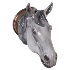 Vintage British Horse Head Stirrup Cup with Silver-plated Collar Hand Painted