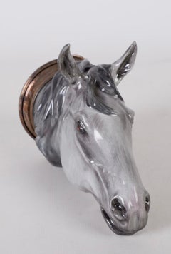 Vintage British Horse Head Stirrup Cup with Silver-plated Collar Hand Painted