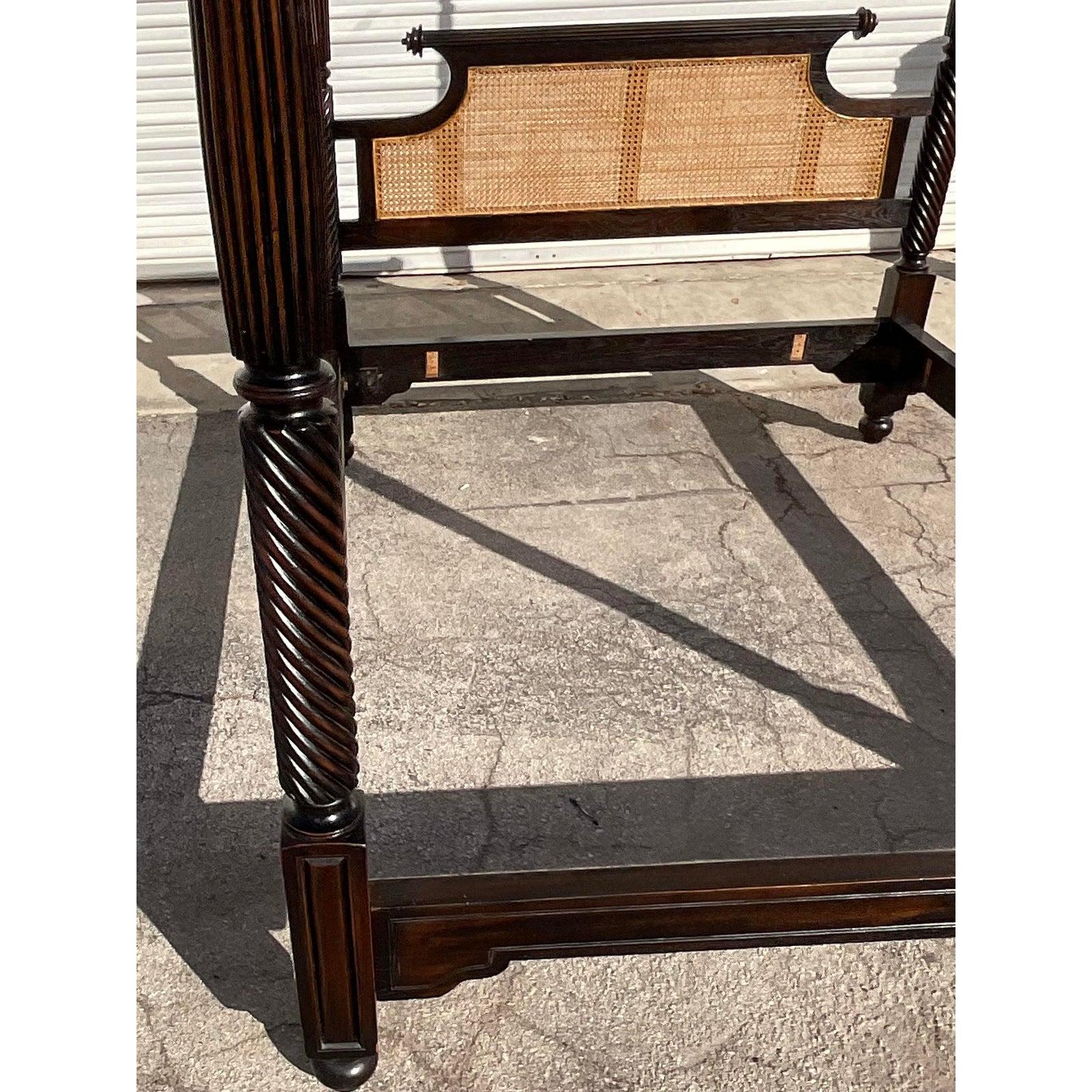 20th Century Vintage British Khaki “Lord Mountbatten” Four Poster Queen Bed
