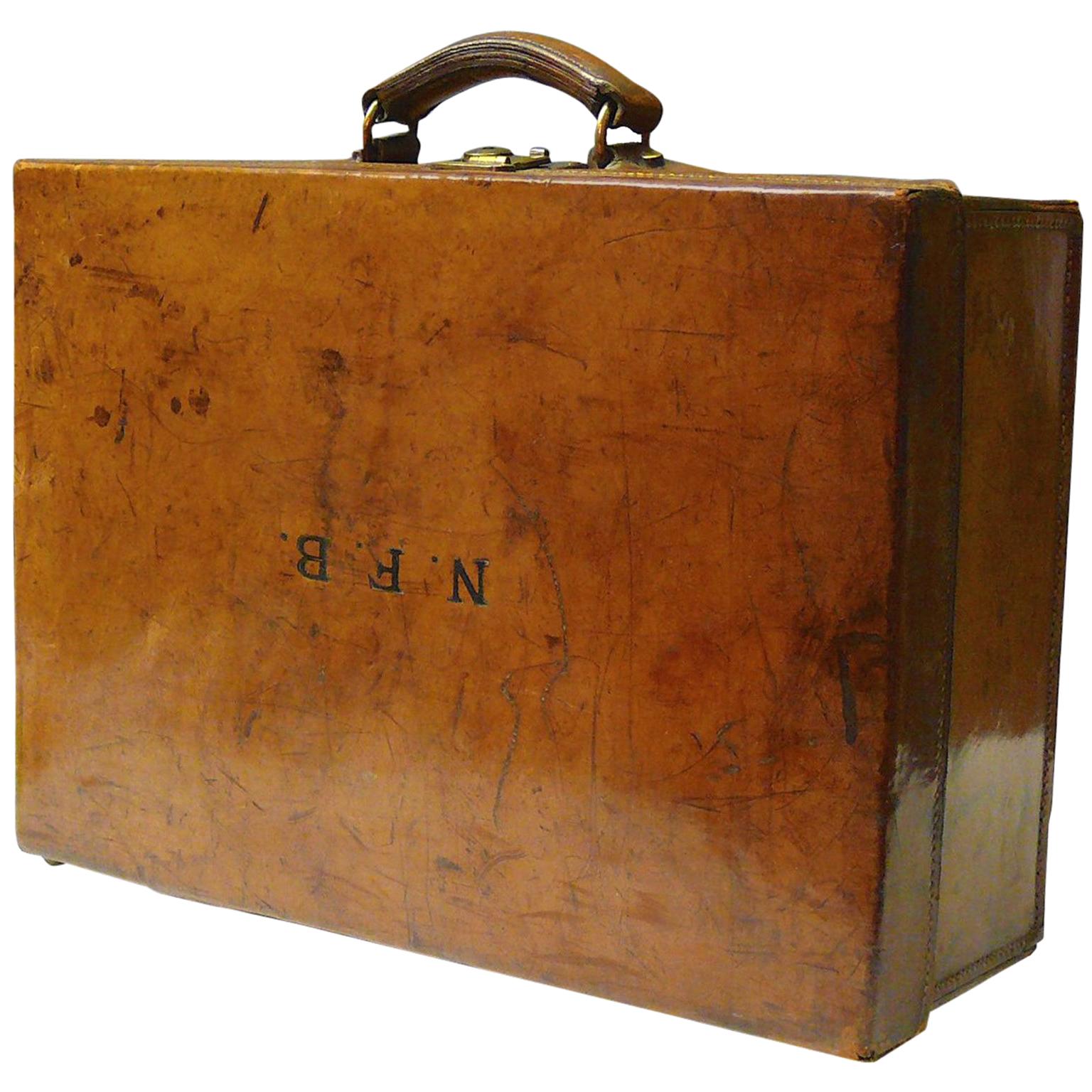 Vintage British Leather Suitcase, circa 1910