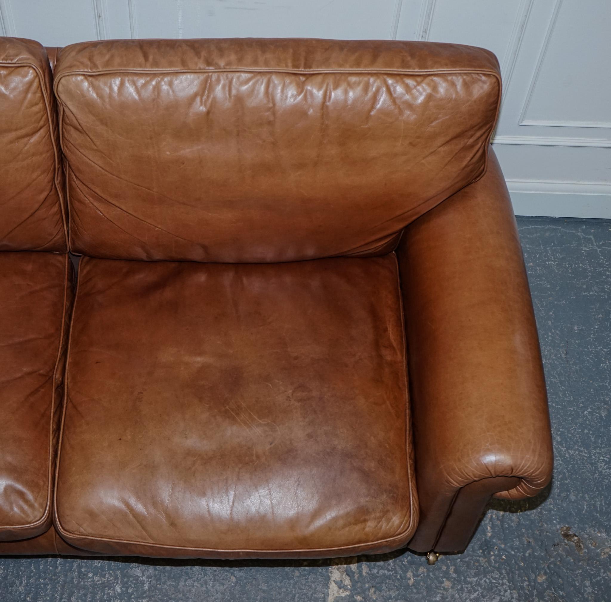 VINTAGE BRITiSH MADE LAURA ASHLEY TAN LEATHER TWO TO THREE SEATER SOFA 6
