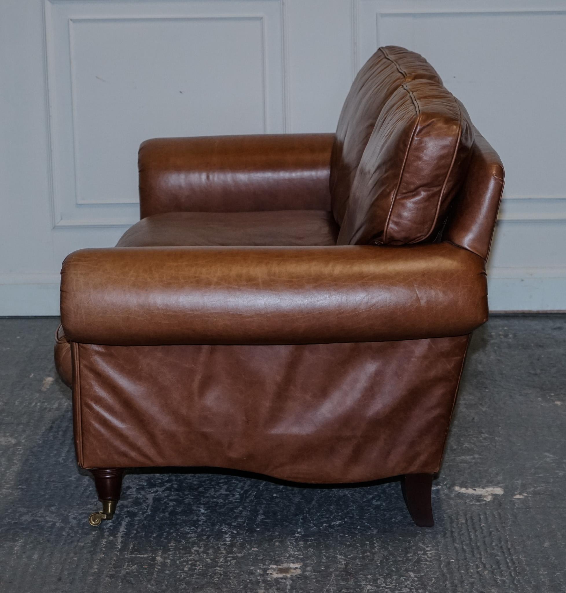 VINTAGE BRITiSH MADE LAURA ASHLEY TAN LEATHER TWO TO THREE SEATER SOFA 9