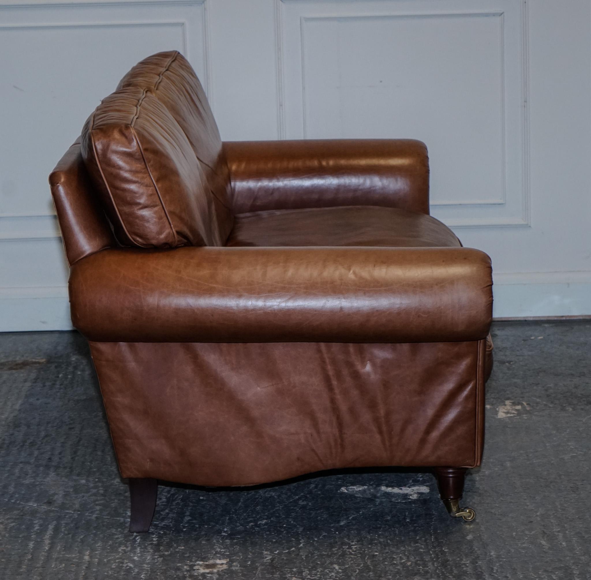 VINTAGE BRITiSH MADE LAURA ASHLEY TAN LEATHER TWO TO THREE SEATER SOFA 10