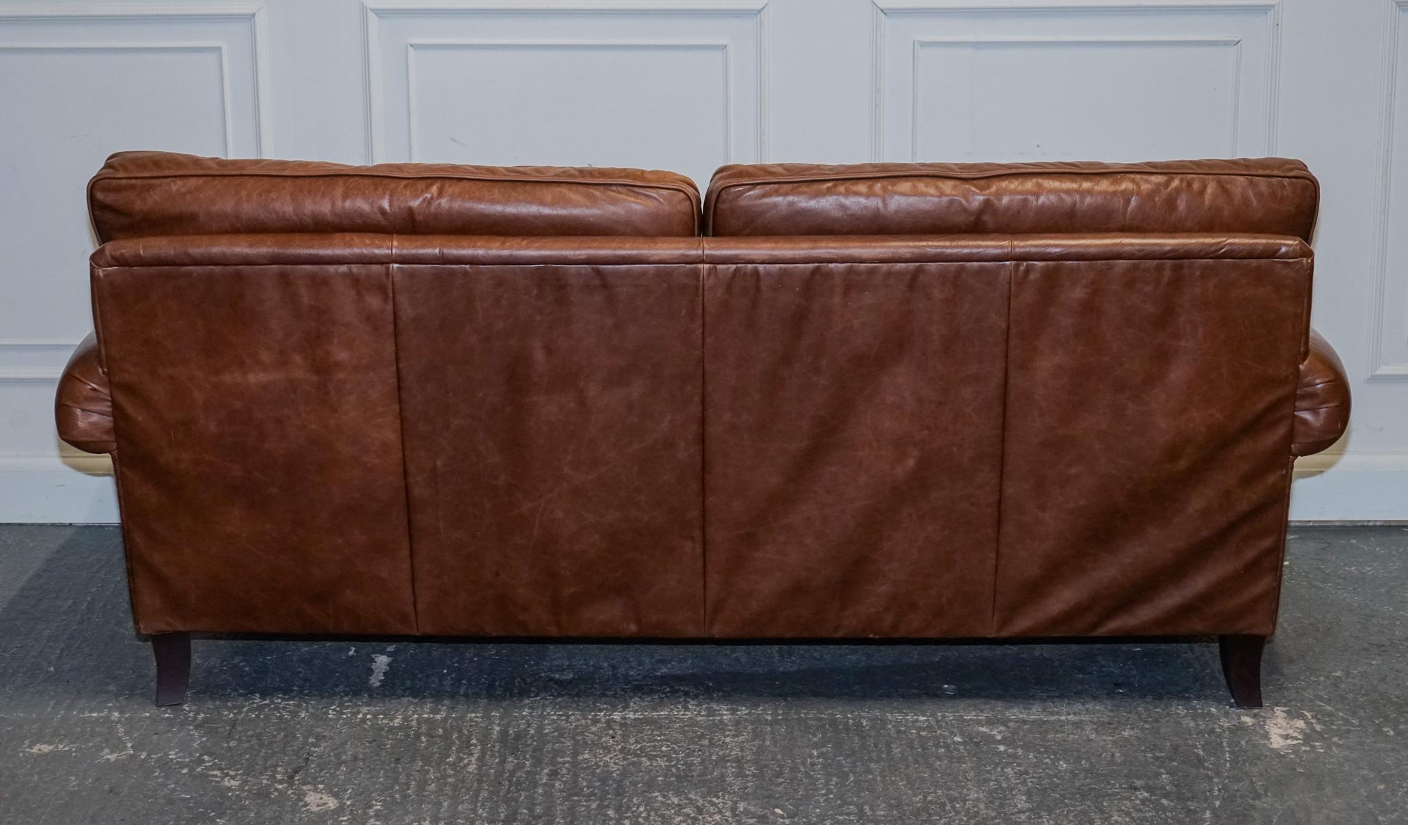 VINTAGE BRITiSH MADE LAURA ASHLEY TAN LEATHER TWO TO THREE SEATER SOFA 11