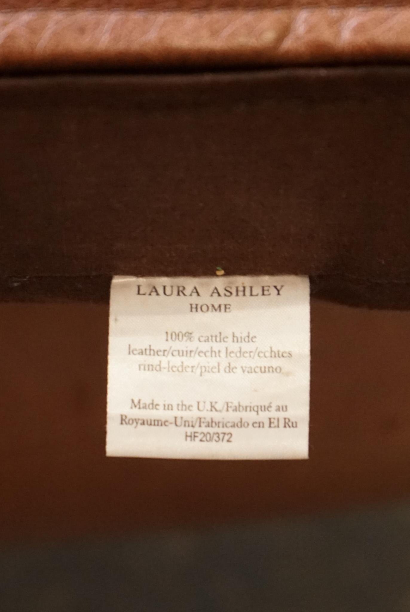 VINTAGE BRITiSH MADE LAURA ASHLEY TAN LEATHER TWO TO THREE SEATER SOFA 12
