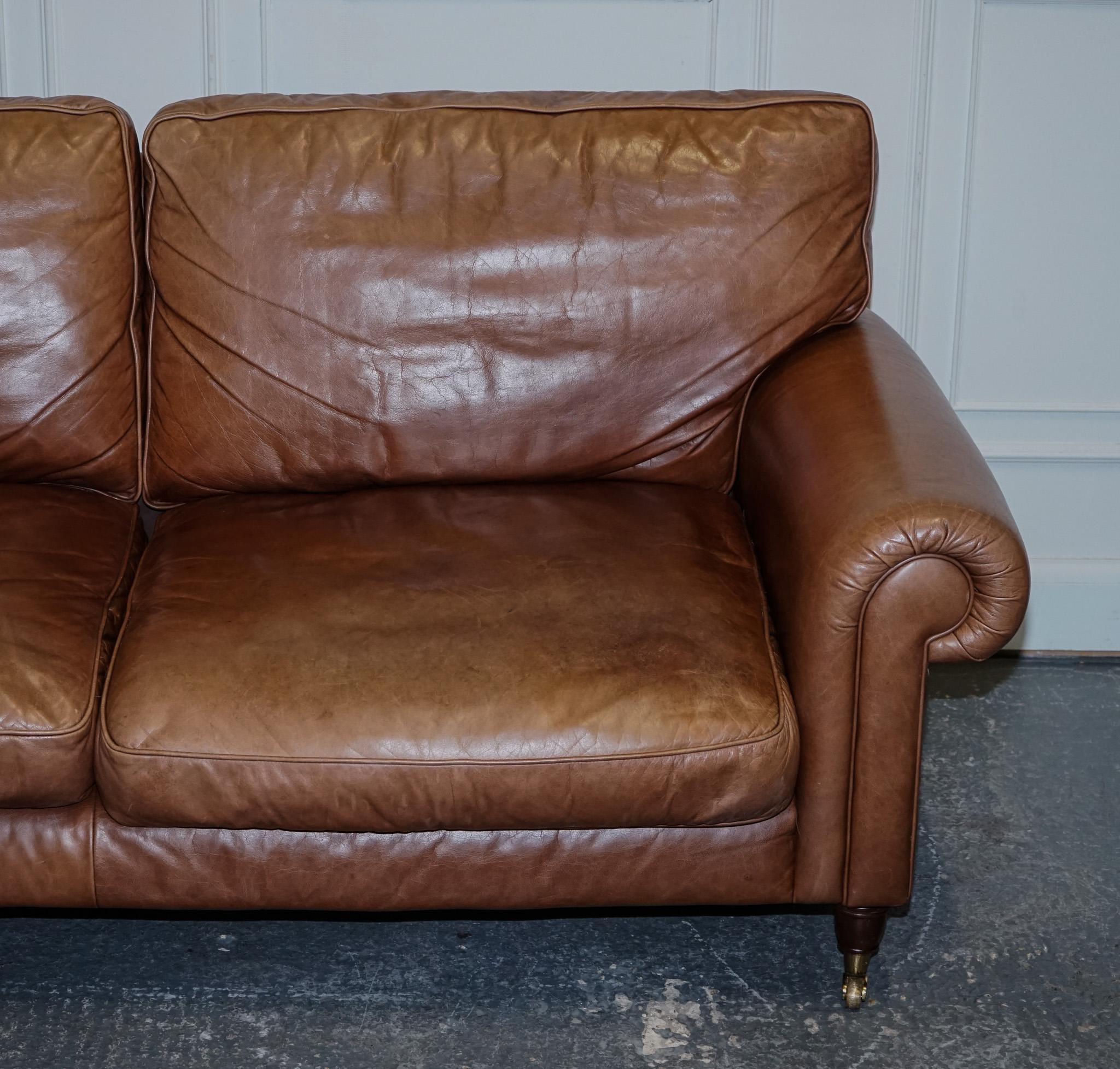 20th Century VINTAGE BRITiSH MADE LAURA ASHLEY TAN LEATHER TWO TO THREE SEATER SOFA