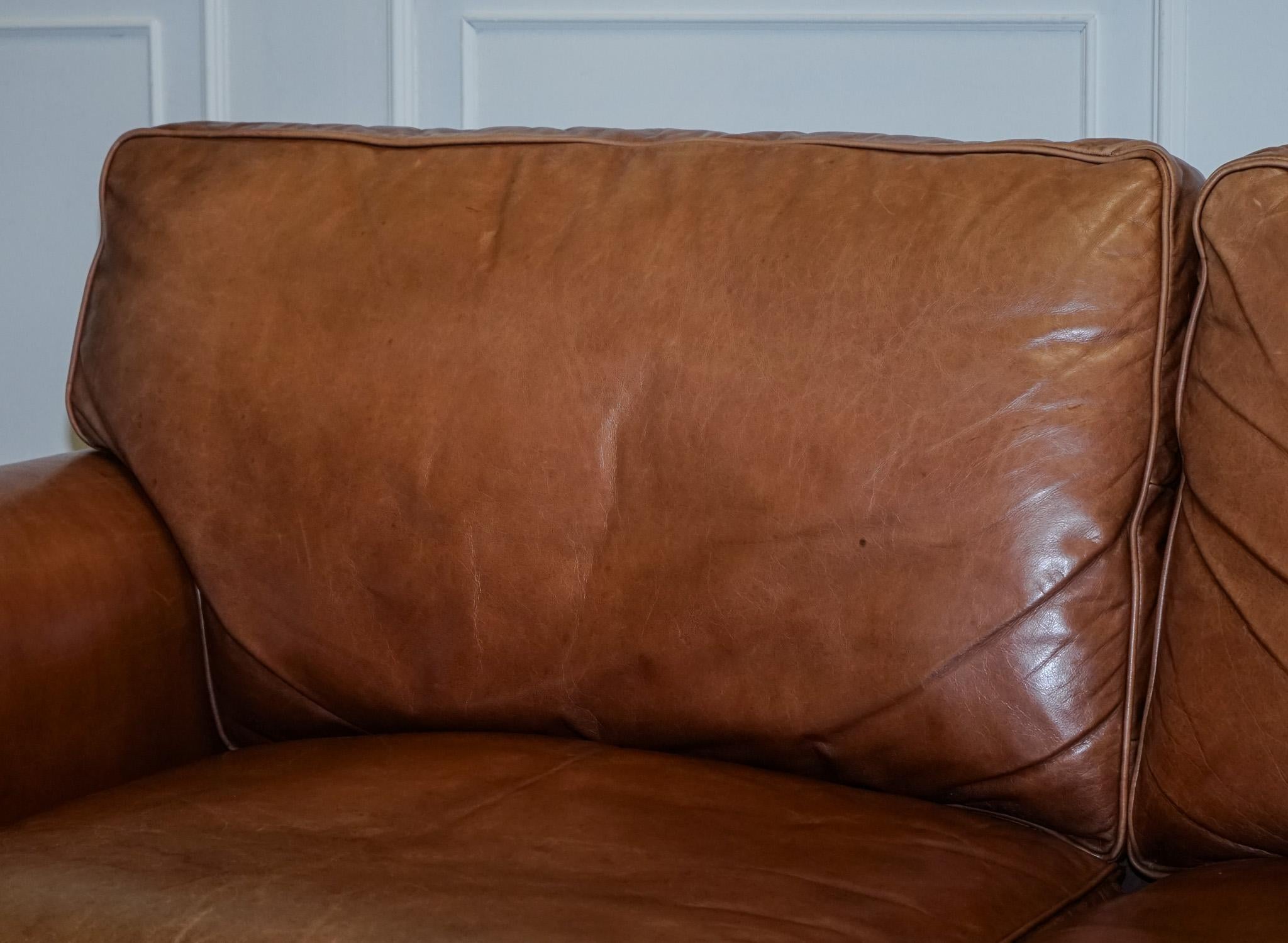 Leather VINTAGE BRITiSH MADE LAURA ASHLEY TAN LEATHER TWO TO THREE SEATER SOFA
