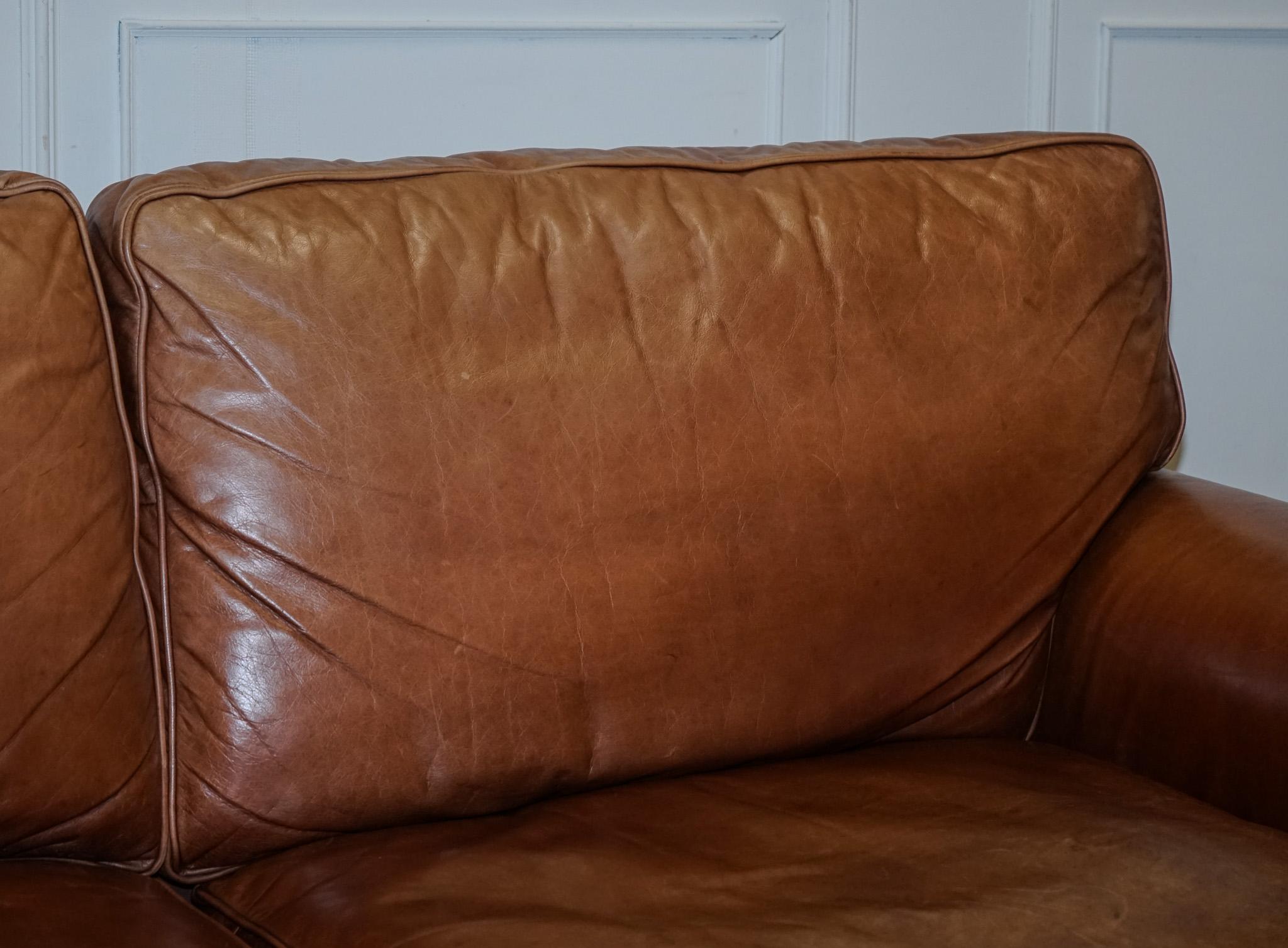 VINTAGE BRITiSH MADE LAURA ASHLEY TAN LEATHER TWO TO THREE SEATER SOFA 1