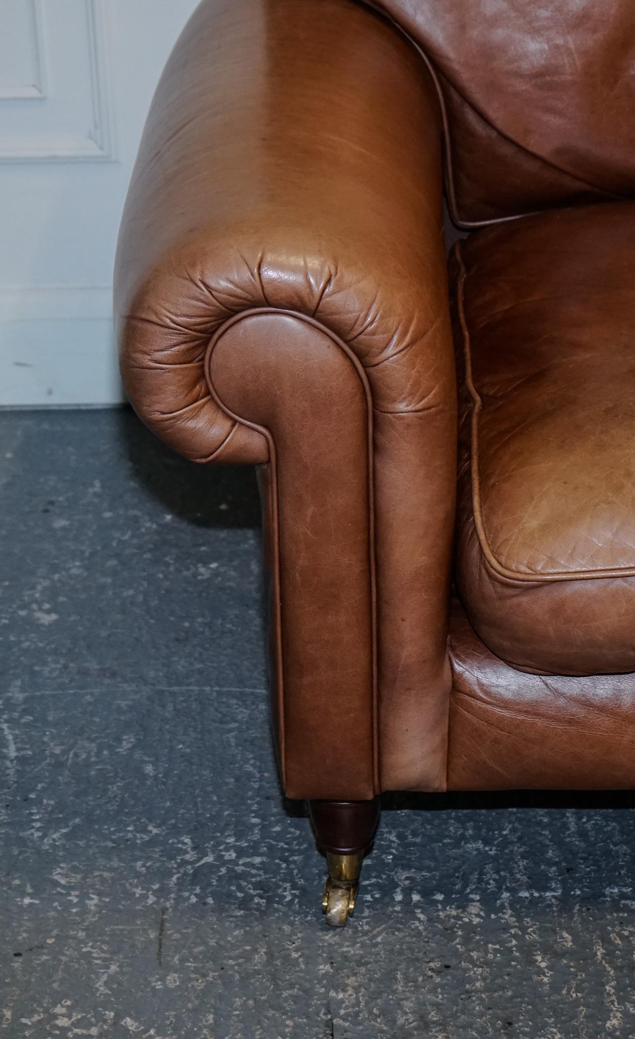 VINTAGE BRITiSH MADE LAURA ASHLEY TAN LEATHER TWO TO THREE SEATER SOFA 2