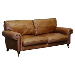 VINTAGE BRITiSH MADE LAURA ASHLEY TAN LEATHER TWO TO THREE SEATER SOFA