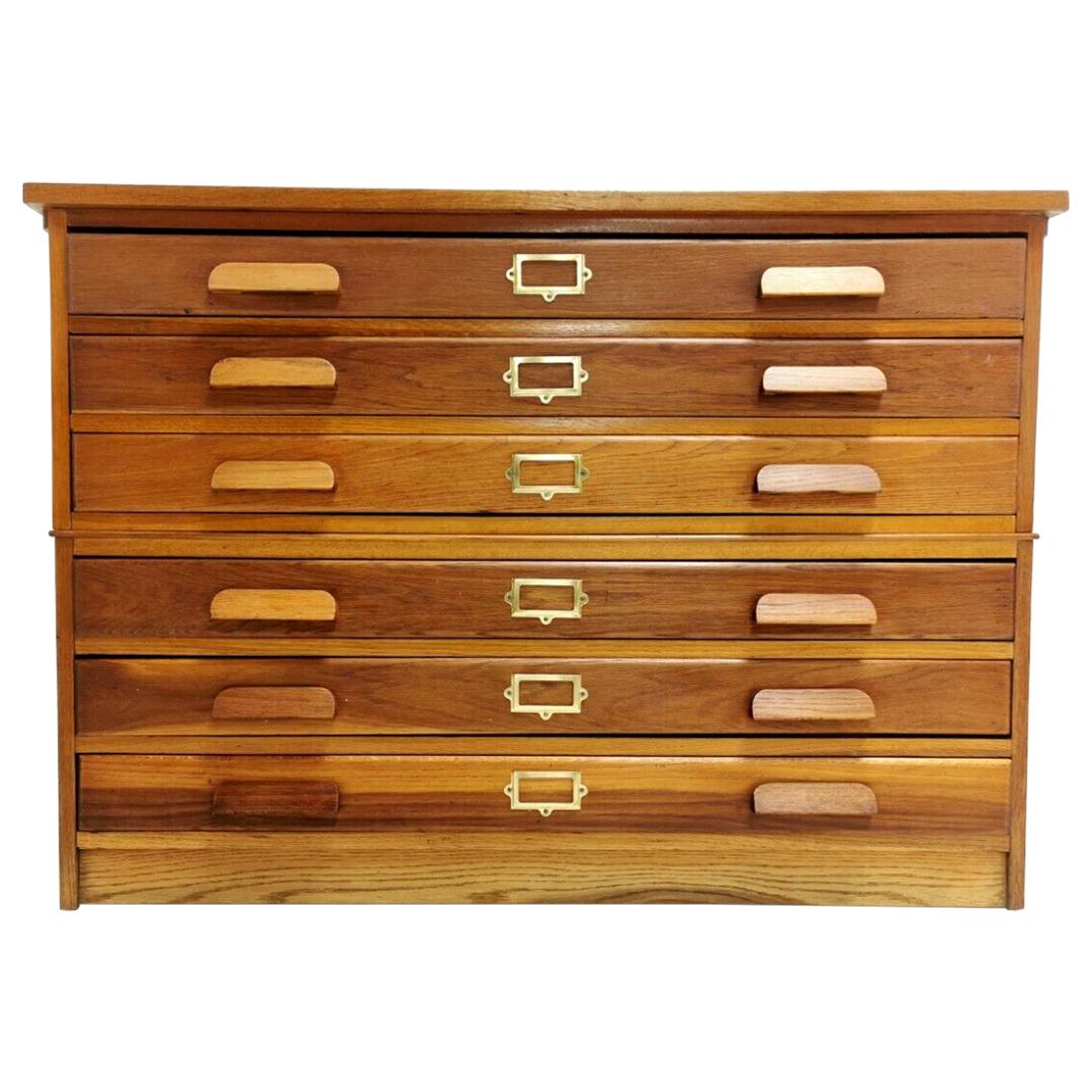 Vintage British Made Oak Plan Chest of Drawers Artists Map Table For Sale at 1stdibs