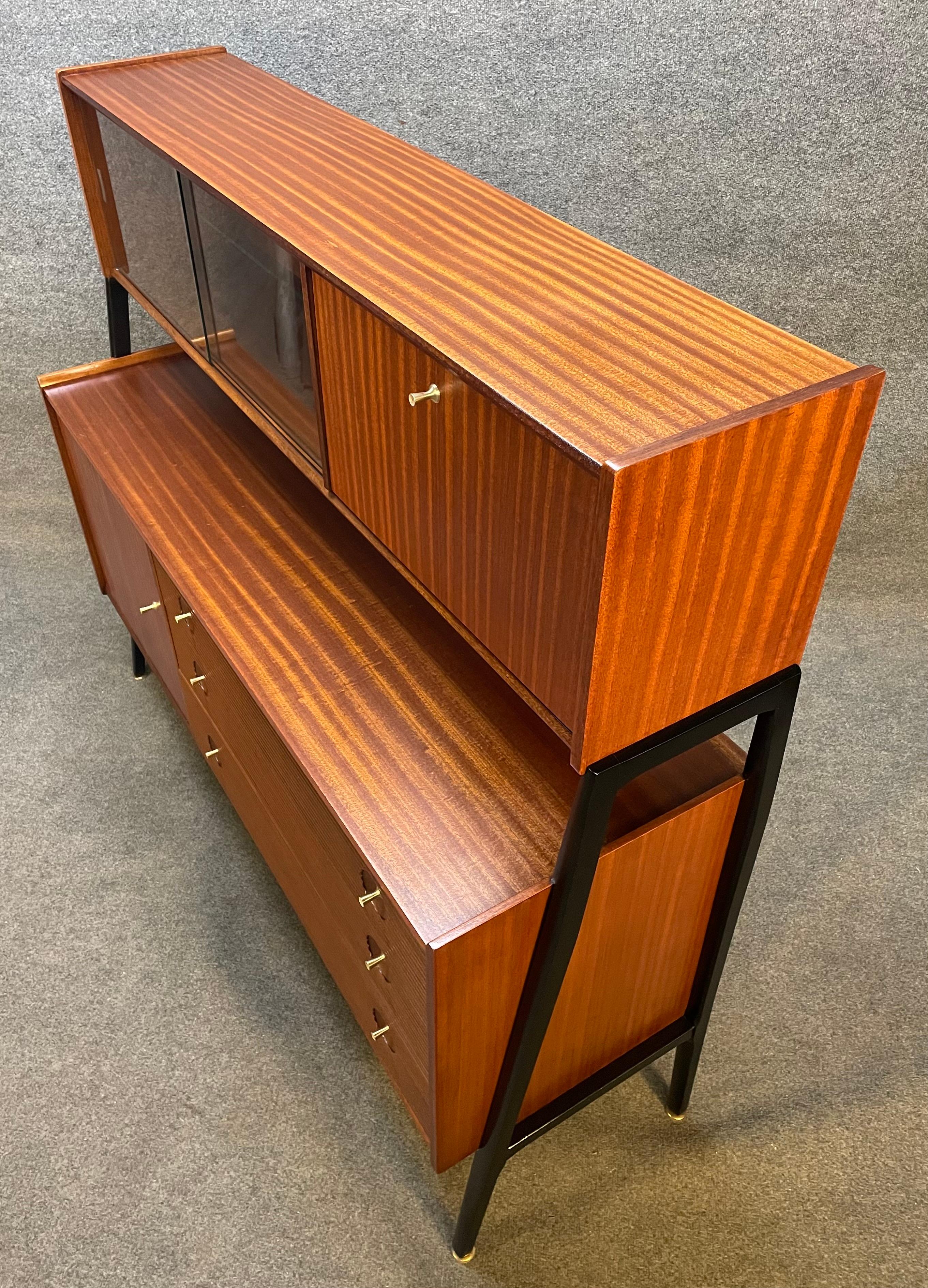 Woodwork Vintage British Mid Century Modern Cherry Hutch Credenza by Nathan