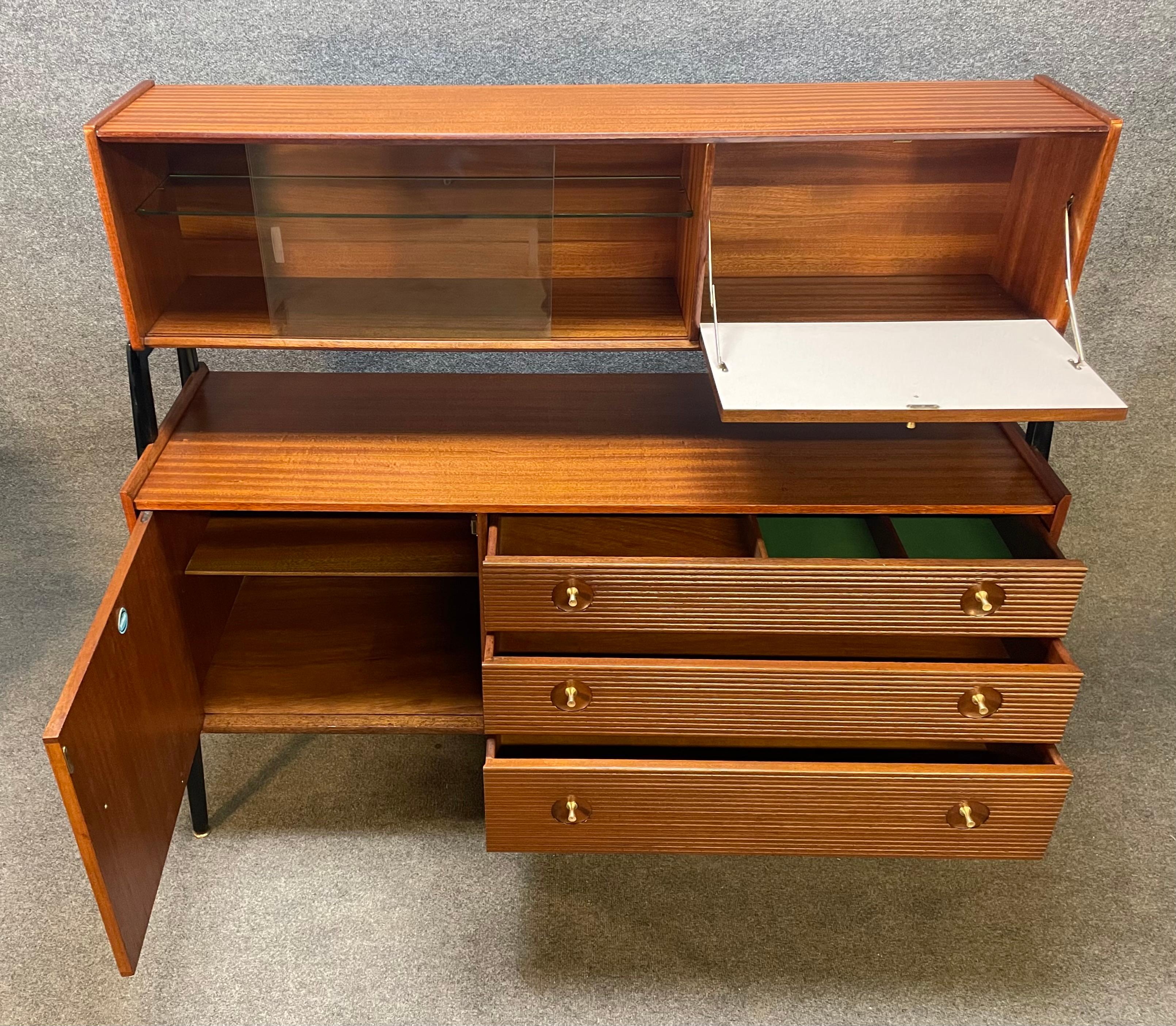 Vintage British Mid Century Modern Cherry Hutch Credenza by Nathan 1
