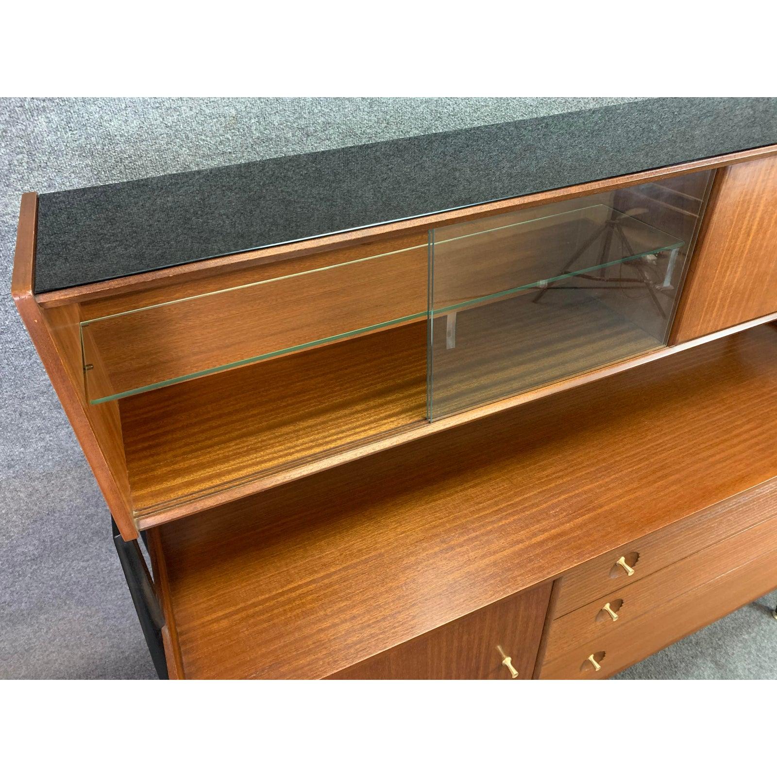 Vintage British Mid-Century Modern Mahogany Hutch Credenza by Nathan In Good Condition In San Marcos, CA