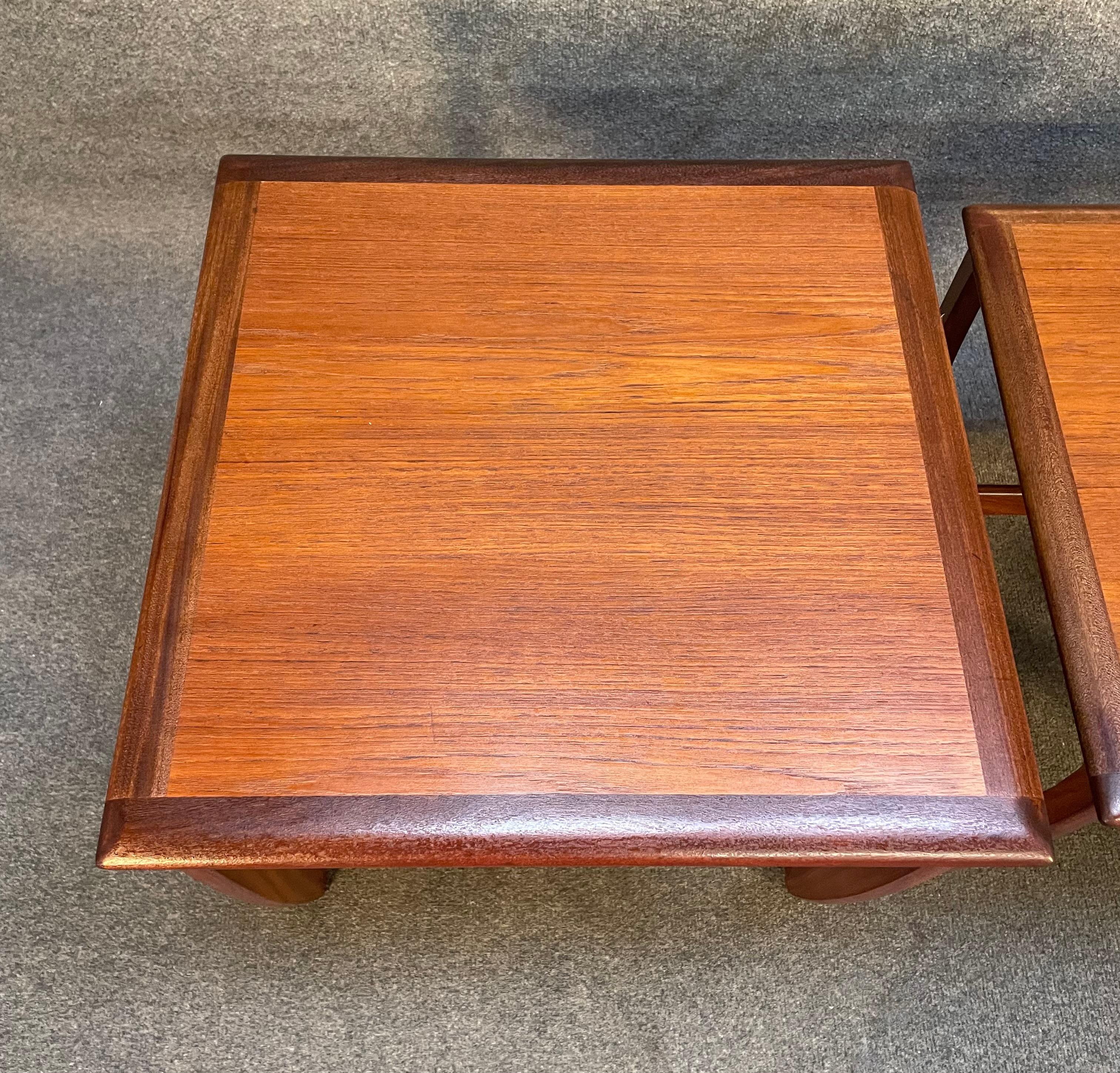 Here is a beautiful British Mid-Century Modern set of three teak nesting tables from the 