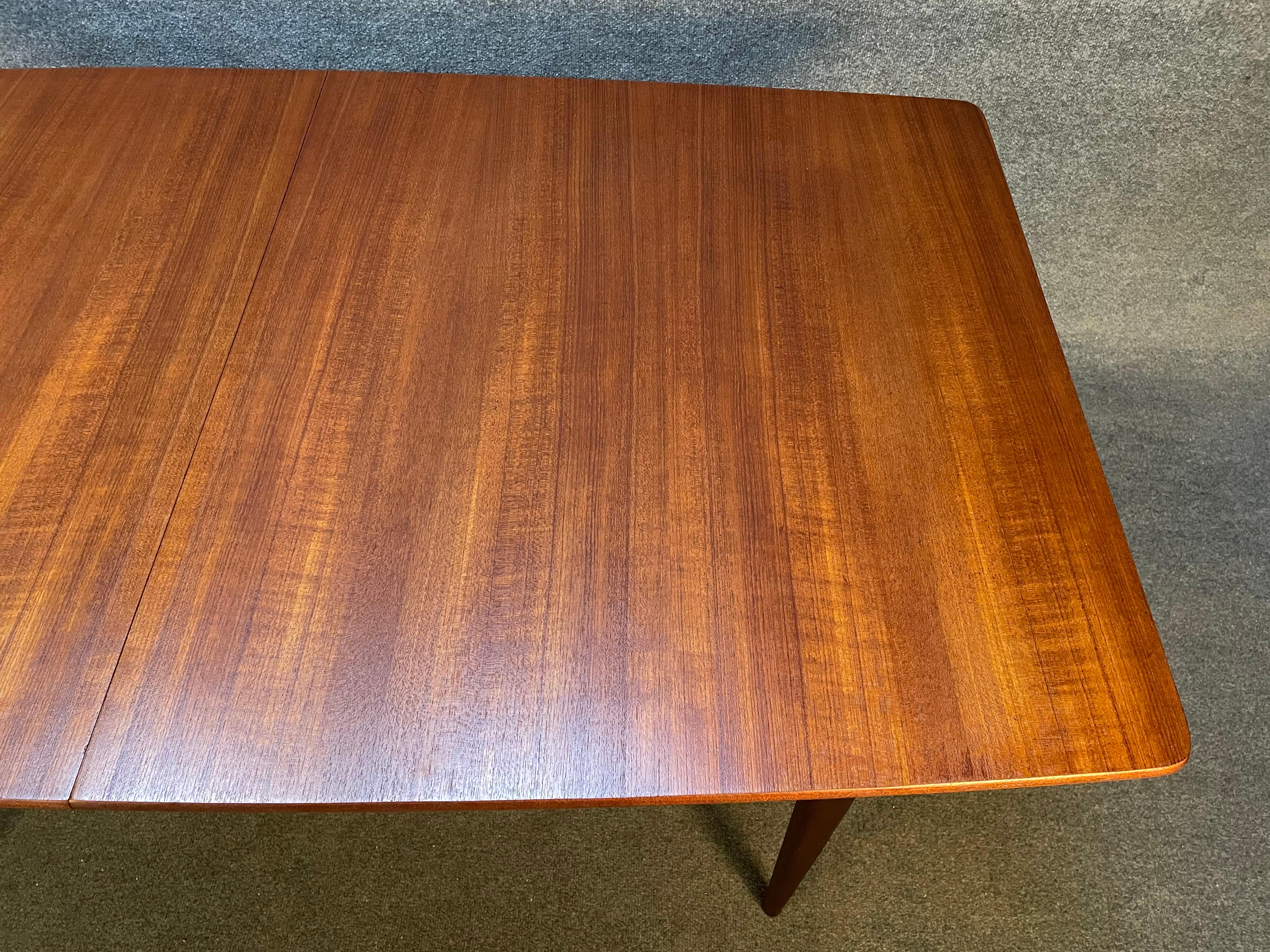 Here is a beautiful Mid-Century Modern dining table in teak wood manufcatured by A.H. McIntosh Ltd. in Scotkland in the 1960's.
This exquisite table, recently imported from Europe to California before its refinishing, features a vibrant wood grain,