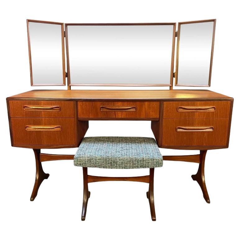 Vintage British Mid Century Modern Teak "Fresco" Vanity and Ottoman by G Plan