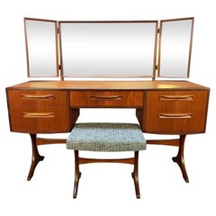 Vintage British Mid Century Modern Teak "Fresco" Vanity and Ottoman by G Plan