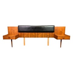 Vintage British Mid-Century Modern Teak Nightstands and Headboard by Kofod Larse