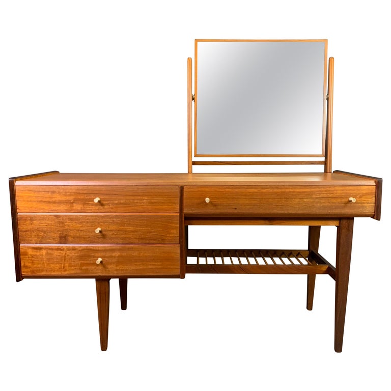 Vintage British MidCentury Modern Teak Vanity and Mirror by A. Younger