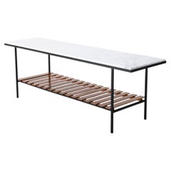 Vintage British Modernist Bench / Coffee Table in Marble Iron & Afromosia c1950s