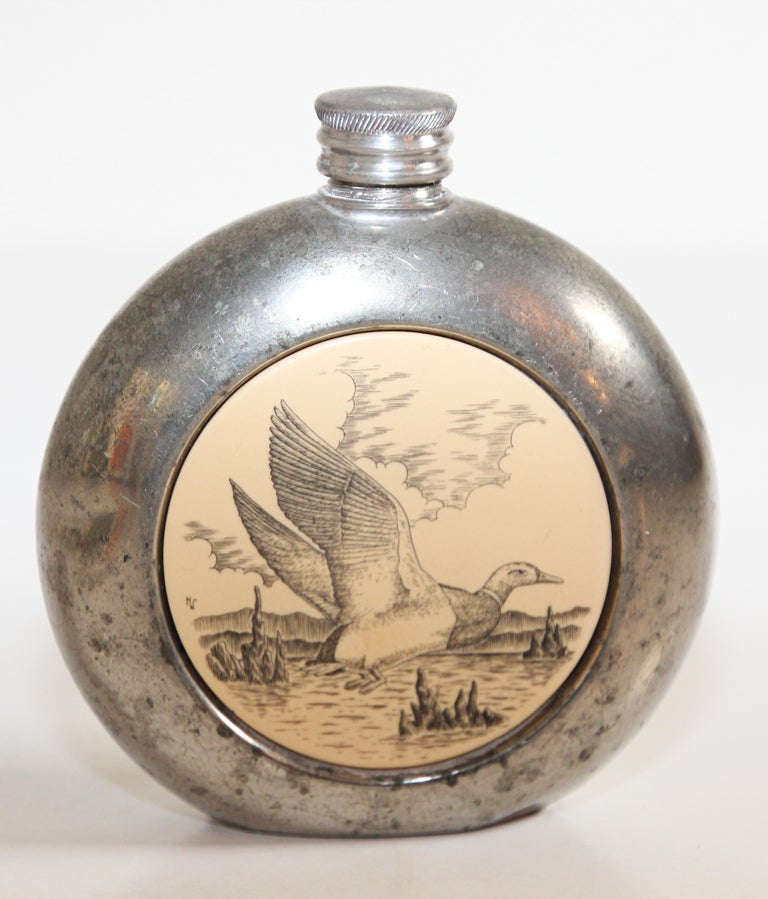 Vintage British Pewter Liquor or Spirits Flask, Sheffield For Sale at