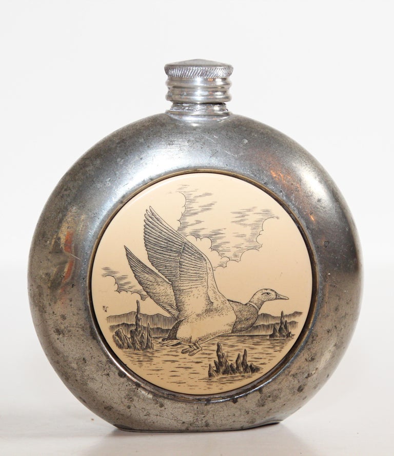 Vintage British Pewter Liquor or Spirits Flask, Sheffield For Sale at 1stDibs