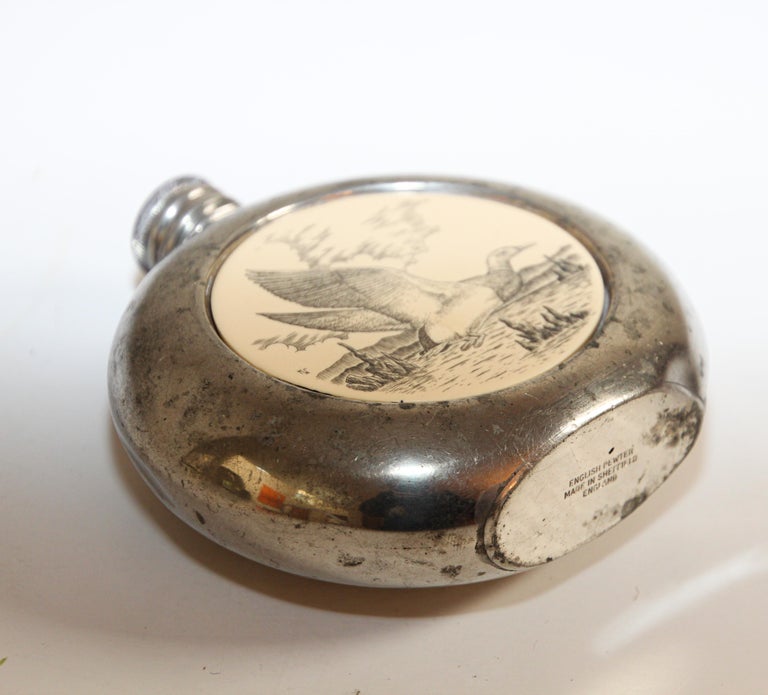 Vintage British Pewter Liquor or Spirits Flask, Sheffield For Sale at