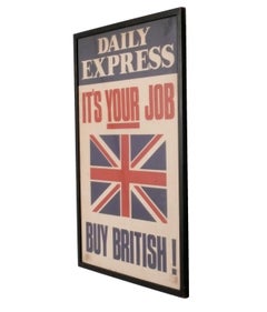 Affiche britannique vintage 31" x 21" - Angleterre, drapeau anglais, publicité pour le Daily Express
