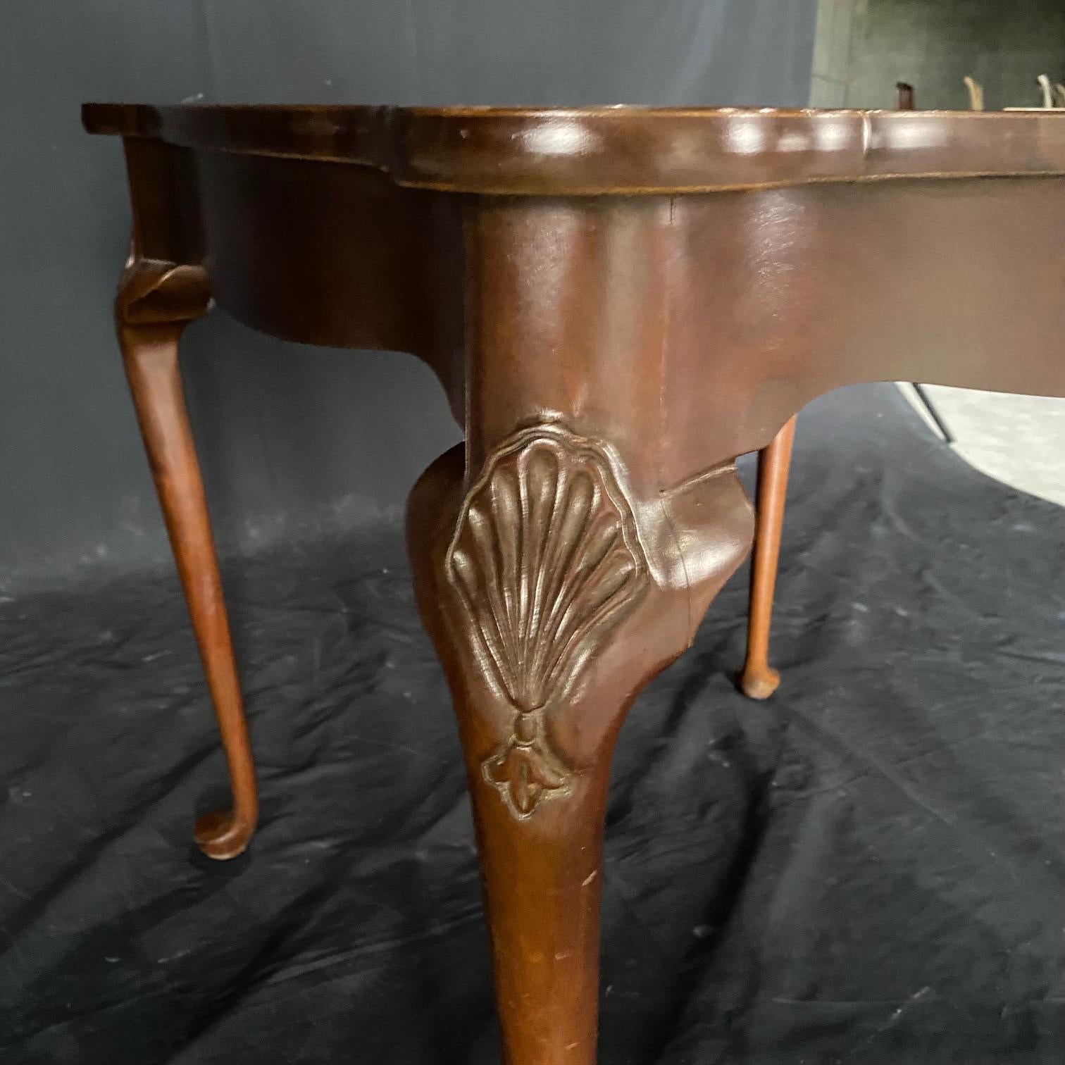 Mid-20th Century Vintage British Queen Anne Style Carved Mahogany Game Table For Sale