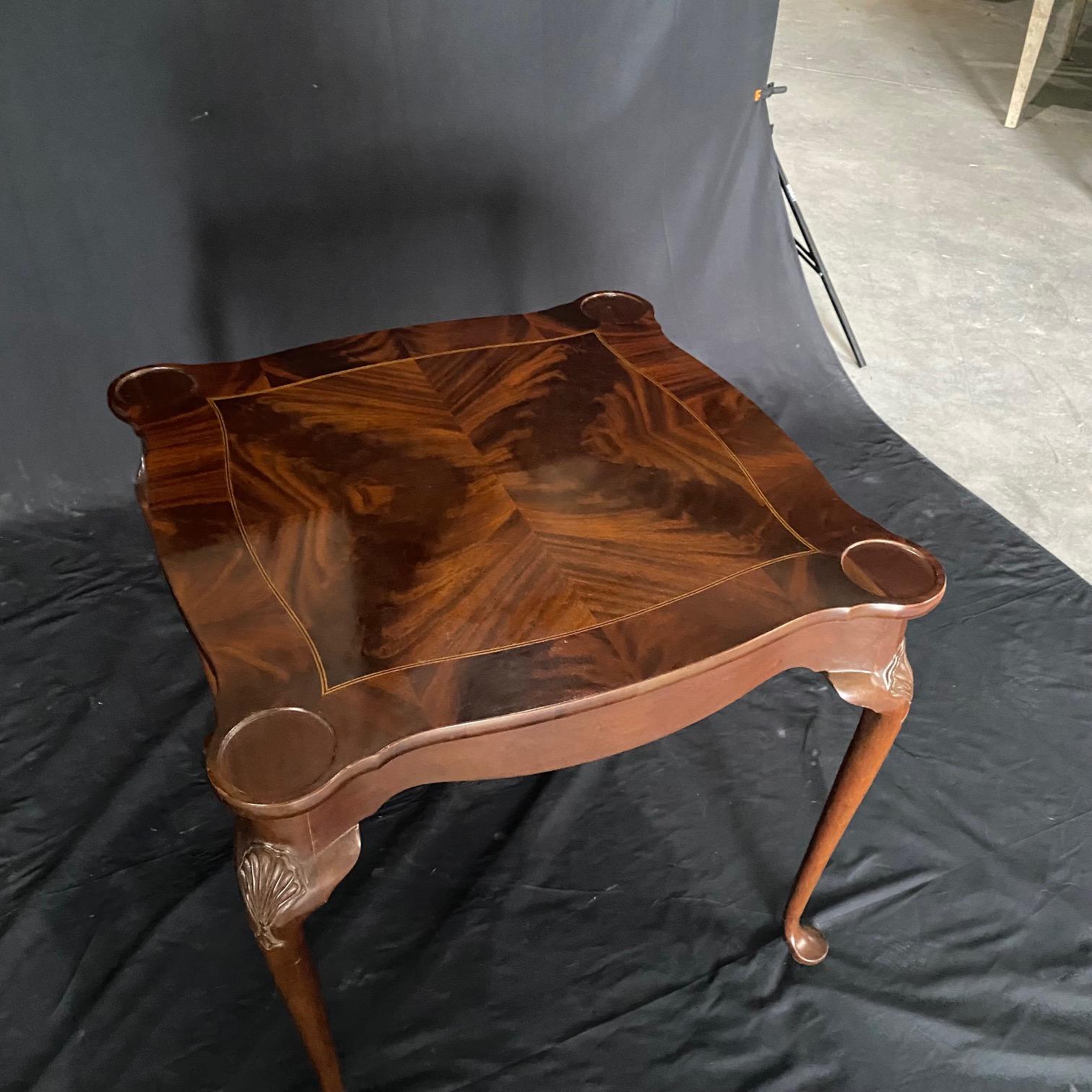 Vintage British Queen Anne Style Carved Mahogany Game Table For Sale 1