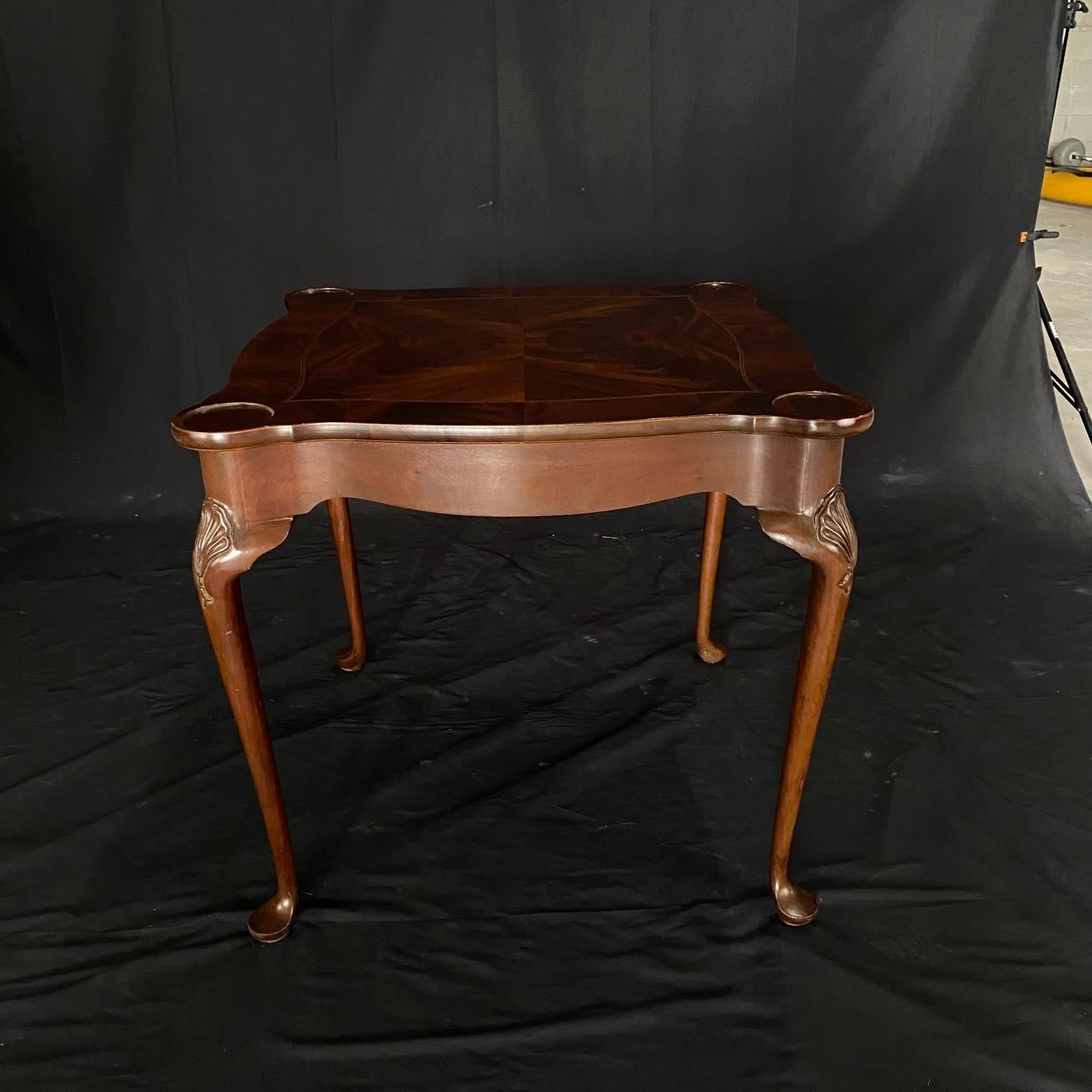 Vintage British Queen Anne Style Carved Mahogany Game Table For Sale 3