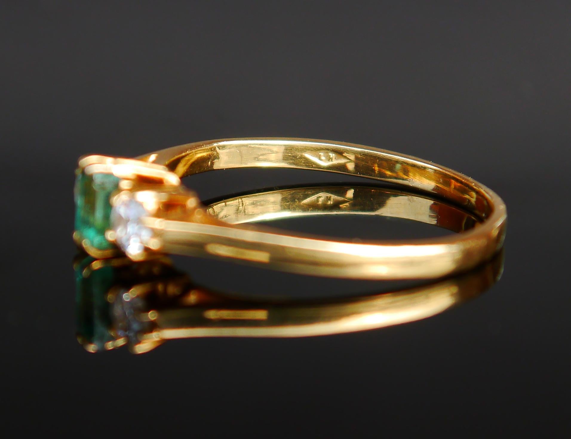 Vintage British Ring Smaragd Diamant massiv 18K Gold Ø 7.5US/ 2.1g im Angebot 5