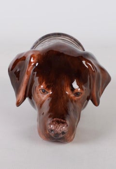 Vintage British Staffordshire Fine Porcelain Dog Head Stirrup Cup Silver-Plated