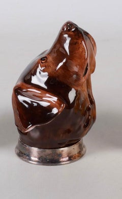 Vintage British Staffordshire Fine Porcelain Dog Head Stirrup Cup Silver-Plated