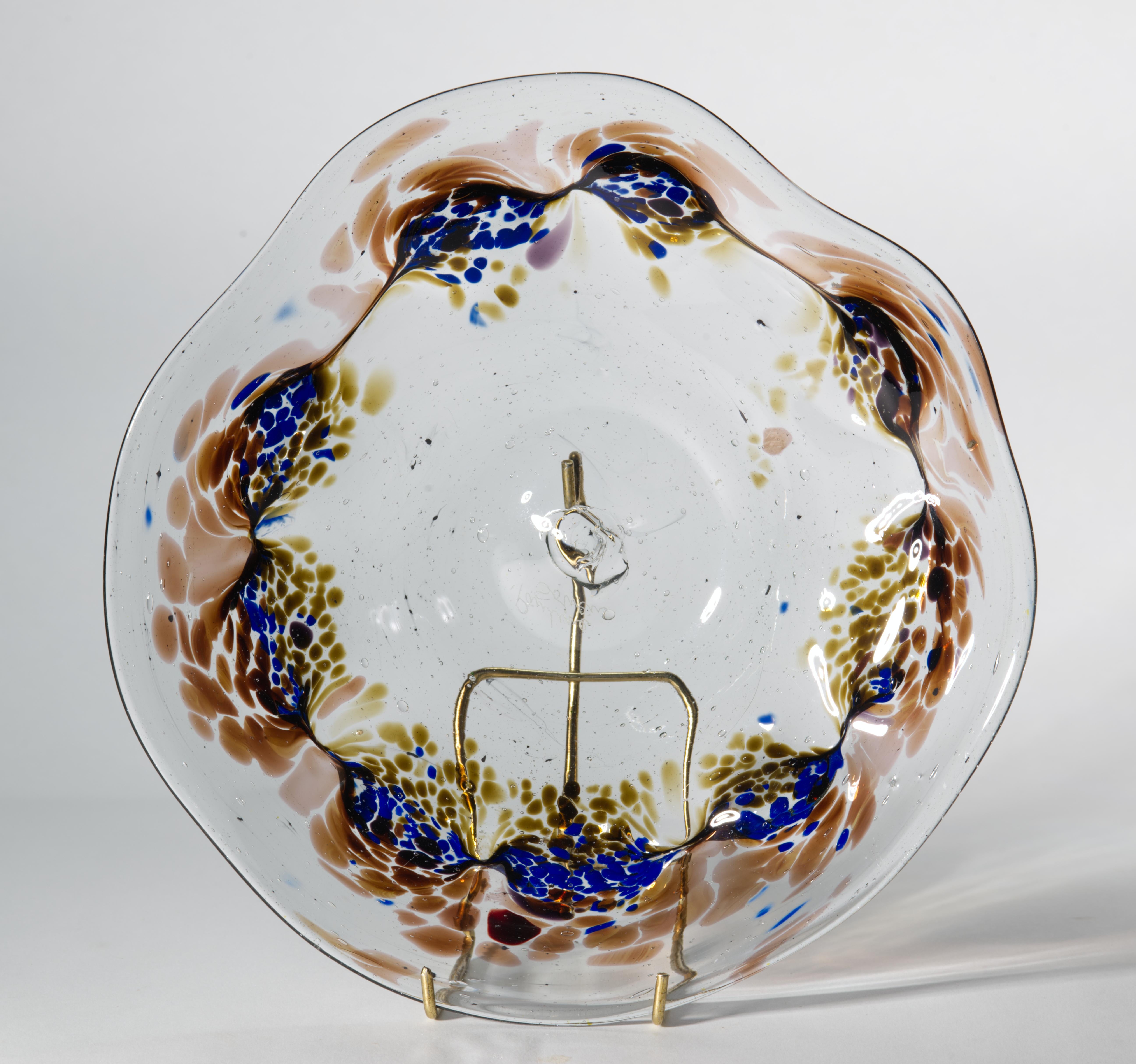Mid-Century Modern Vintage British Studio Art Glass Bowl by Pauline Solven For Sale