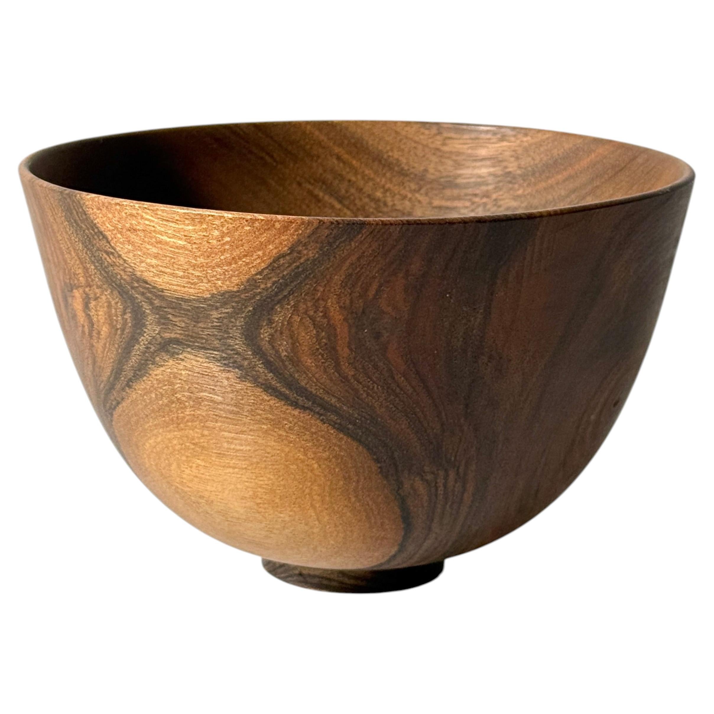 Vintage British Studio Craft Turned Wood Footed Bowl in Walnut by David Woodward