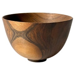 Vintage British Studio Craft Turned Wood Footed Bowl in Walnut by David Woodward